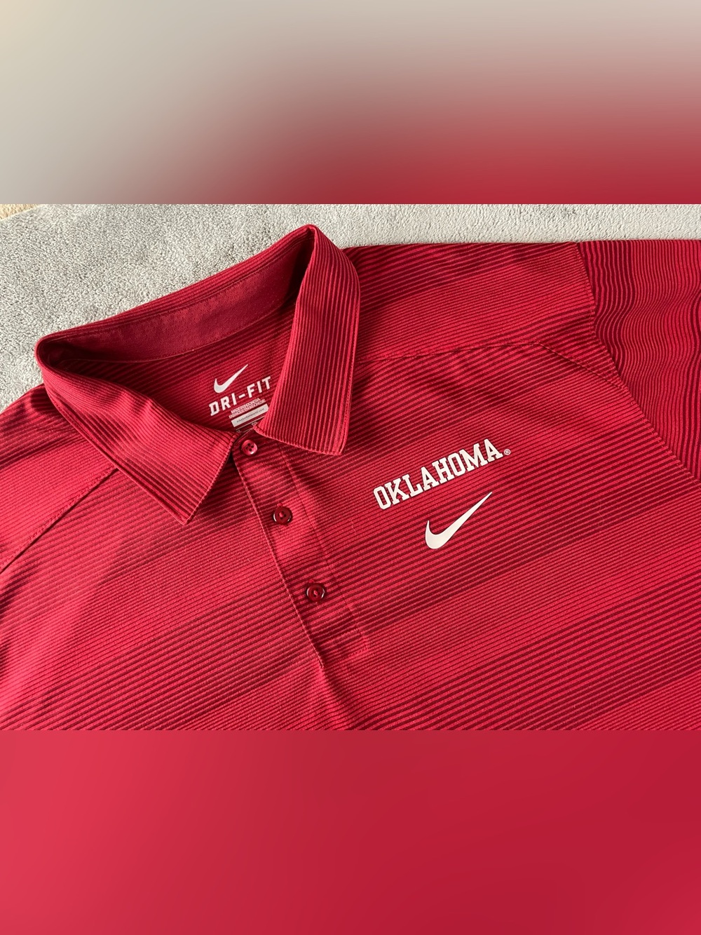 Nike Dri-Fit Oklahoma Sooners OU Polo Shirt Mens XL Crimson Striped Golf Casual
